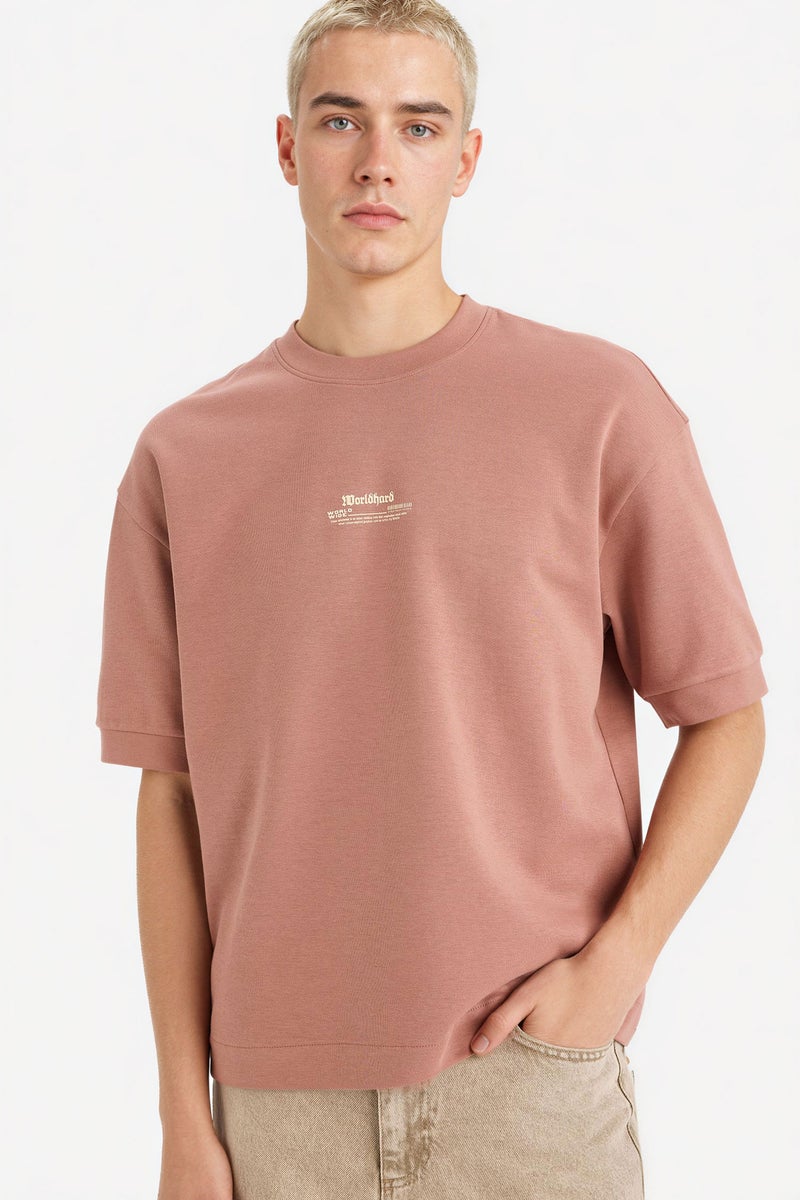 DeFacto Pink Man Breathable Loose Fit Printed T-Shirt Casual - Image 1